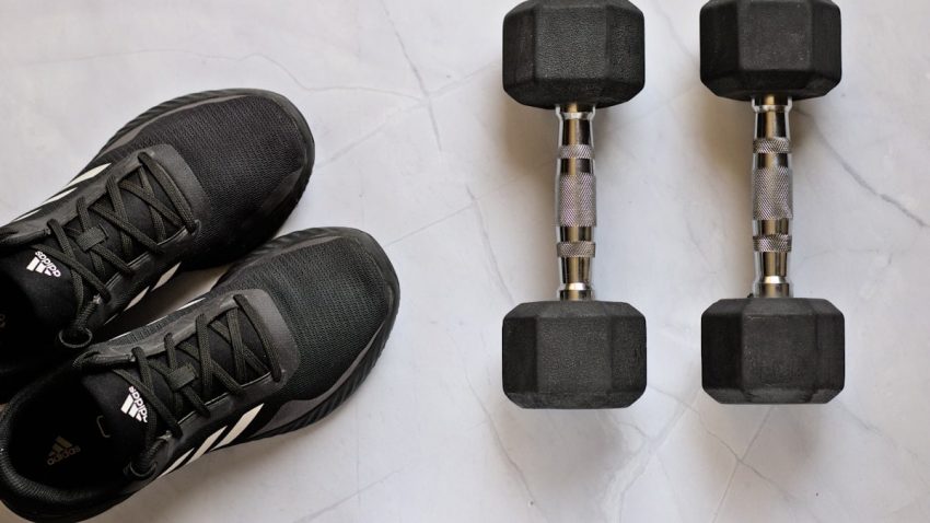 Black Theme Based - Exercise Equipment (Dumbbells & Sports Shoes)